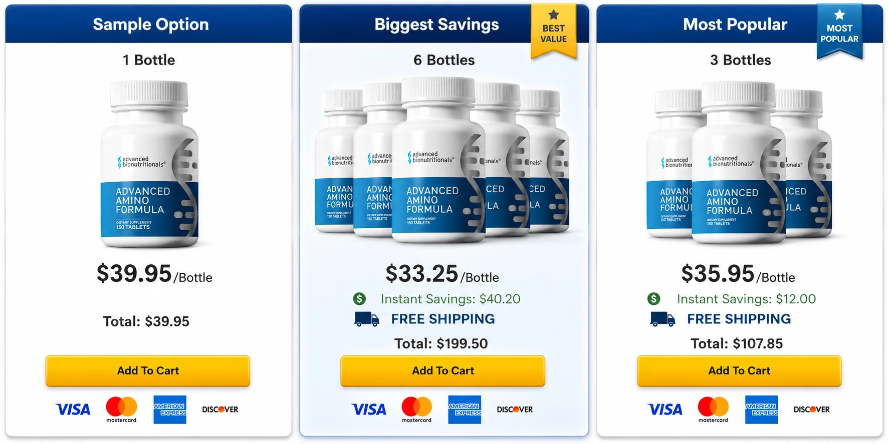 Advanced Amino Formula pricing and bottle options