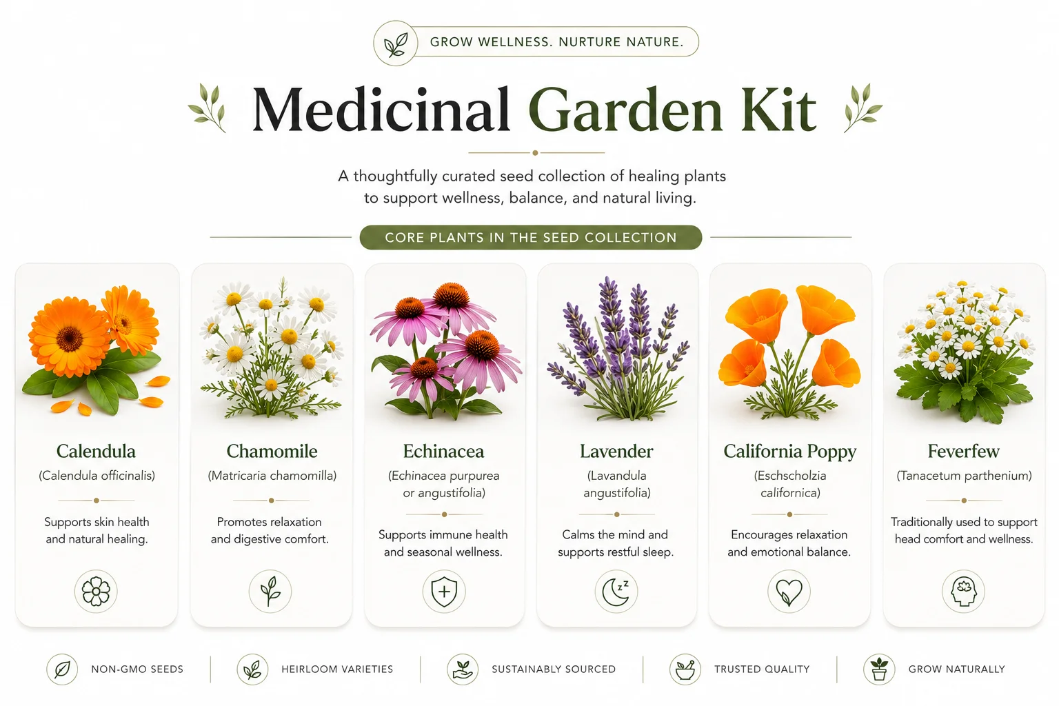 Medicinal Garden Kit seed packets and guidebook