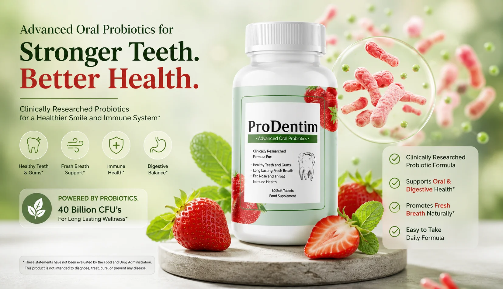 ProDentim Supplement Facts Label Showing Probiotic Strains and Ingredient Dosages