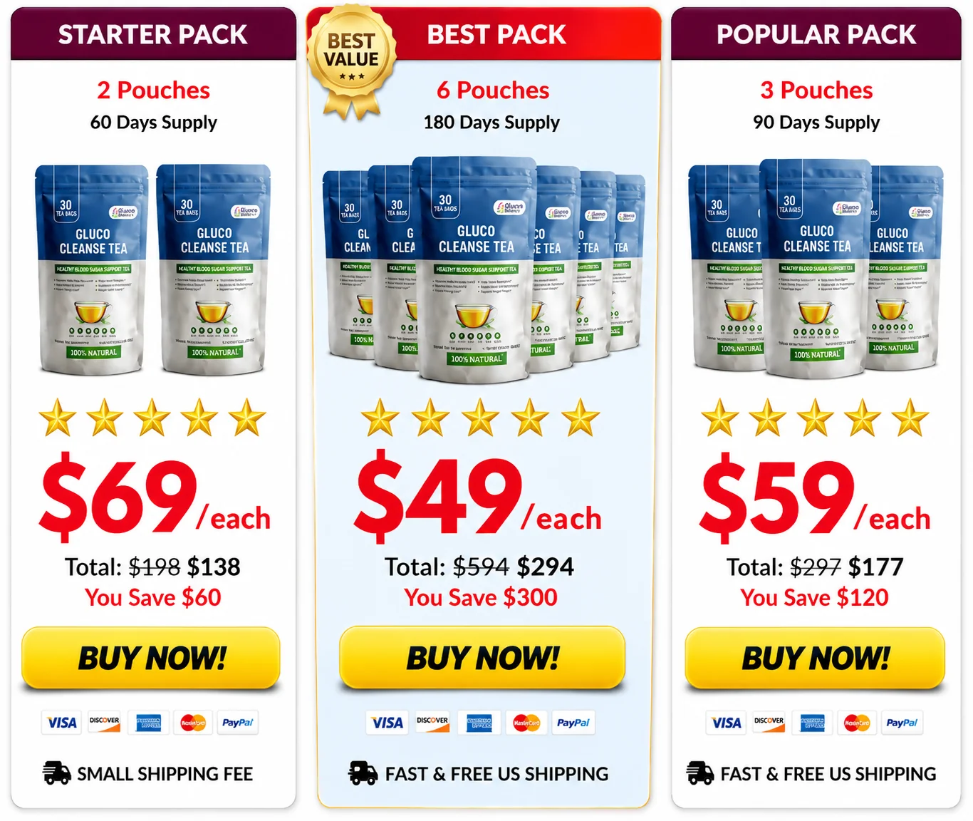 Gluco Cleanse Tea™ pricing and package options on the official website